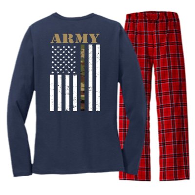 Army United States Thin Camo Line Flag Front And Back Women's Long Sleeve Flannel Pajama Set 