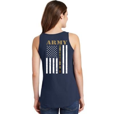 Army United States Thin Camo Line Flag Front And Back Ladies Essential Tank