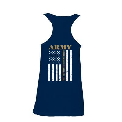 Army United States Thin Camo Line Flag Front And Back Ladies Essential Flowy Tank