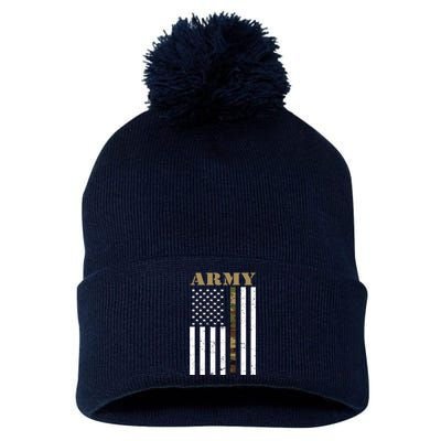 Army United States Thin Camo Line Flag Front And Back Pom Pom 12in Knit Beanie