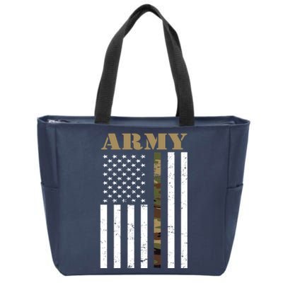 Army United States Thin Camo Line Flag Front And Back Zip Tote Bag