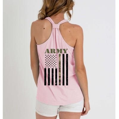 Army United States Thin Camo Line Flag Front And Back Women's Knotted Racerback Tank