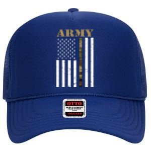 Army United States Thin Camo Line Flag Front And Back High Crown Mesh Back Trucker Hat