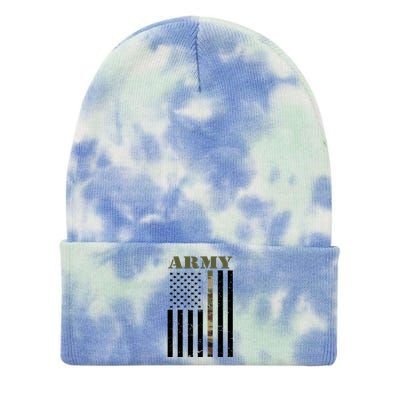 Army United States Thin Camo Line Flag Front And Back Tie Dye 12in Knit Beanie