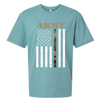 Army United States Thin Camo Line Flag Front And Back Sueded Cloud Jersey T-Shirt