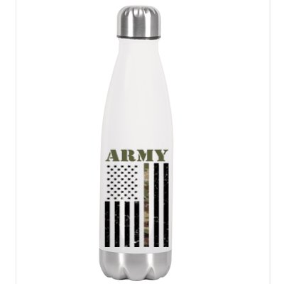 Army United States Thin Camo Line Flag Front And Back Stainless Steel Insulated Water Bottle