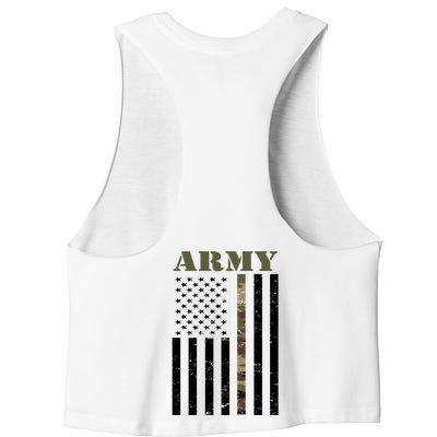 Army United States Thin Camo Line Flag Front And Back Women's Racerback Cropped Tank