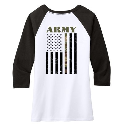 Army United States Thin Camo Line Flag Front And Back Women's Tri-Blend 3/4-Sleeve Raglan Shirt