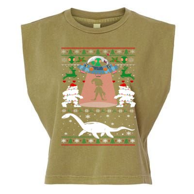 Alien Ufo Santa Elf Alien Dinosaur Bigfoot Sweater Xmas Cool Gift Garment-Dyed Women's Muscle Tee