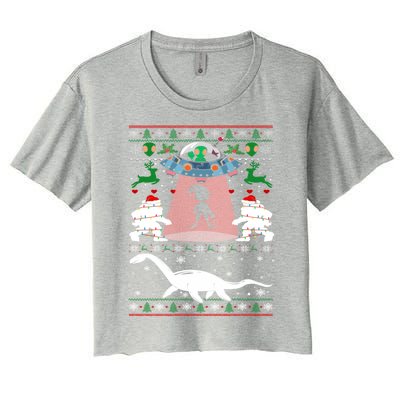 Alien Ufo Santa Elf Alien Dinosaur Bigfoot Sweater Xmas Cool Gift Women's Crop Top Tee