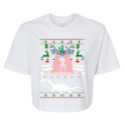 Alien Ufo Santa Elf Alien Dinosaur Bigfoot Sweater Xmas Cool Gift Bella+Canvas Jersey Crop Tee