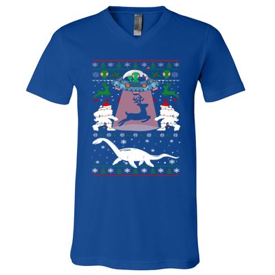 Alien Ufo Santa Reindeer Alien Dinosaur Bigfoot Sweater Xmas Meaningful Gift V-Neck T-Shirt