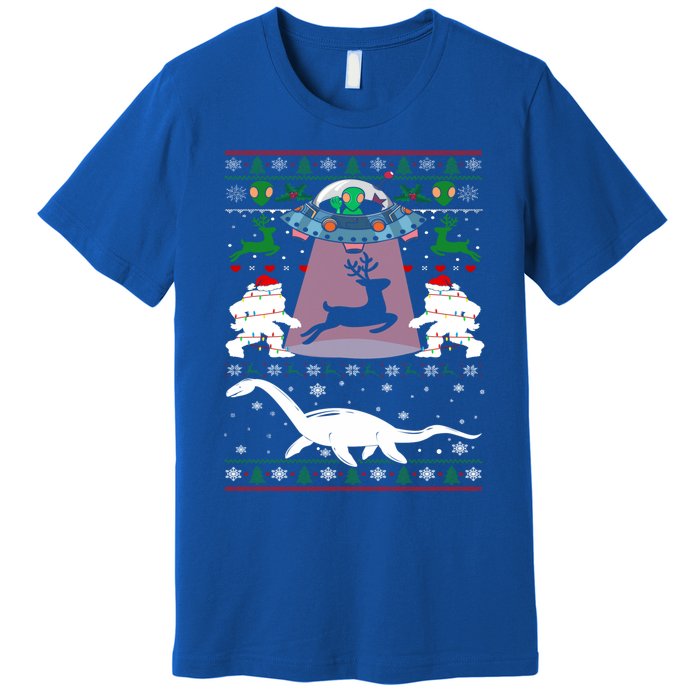 Alien Ufo Santa Reindeer Alien Dinosaur Bigfoot Sweater Xmas Meaningful Gift Premium T-Shirt