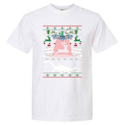 Alien Ufo Santa Reindeer Alien Dinosaur Bigfoot Sweater Xmas Meaningful Gift Garment-Dyed Heavyweight T-Shirt