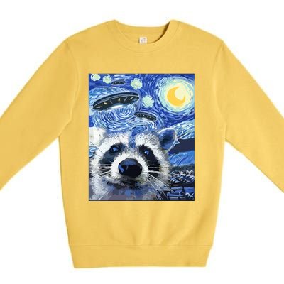 Alien Ufo Starry Night Racoon Premium Crewneck Sweatshirt