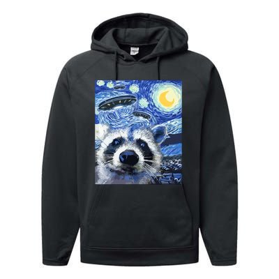 Alien Ufo Starry Night Racoon Performance Fleece Hoodie