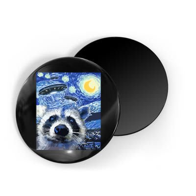 Alien Ufo Starry Night Racoon Magnet