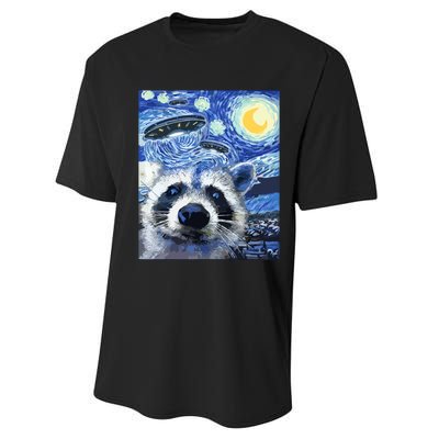 Alien Ufo Starry Night Racoon Performance Sprint T-Shirt