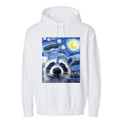 Alien Ufo Starry Night Racoon Garment-Dyed Fleece Hoodie