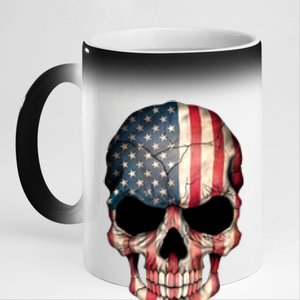 American USA Skull Grunge American Flag 11oz Black Color Changing Mug