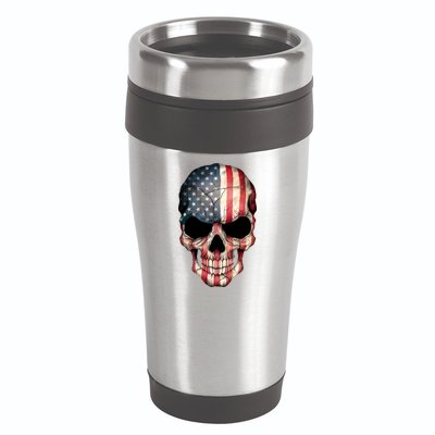 American USA Skull Grunge American Flag 16oz Travel Tumbler