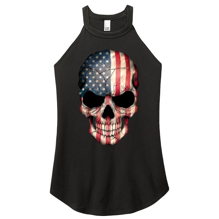 American USA Skull Grunge American Flag Women's Perfect Tri Rocker Tank