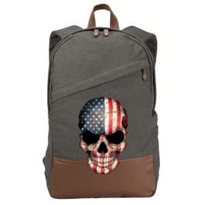 American USA Skull Grunge American Flag Cotton Canvas Backpack