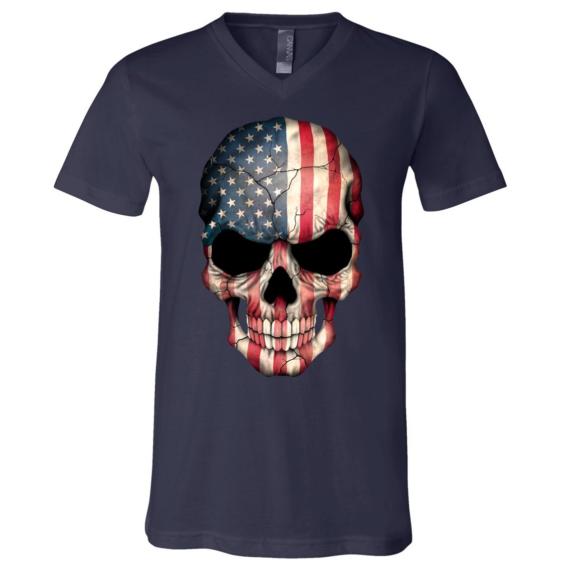 American USA Skull Grunge American Flag V-Neck T-Shirt