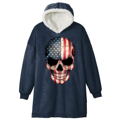 American USA Skull Grunge American Flag Hooded Wearable Blanket