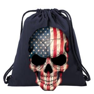 American USA Skull Grunge American Flag Drawstring Bag