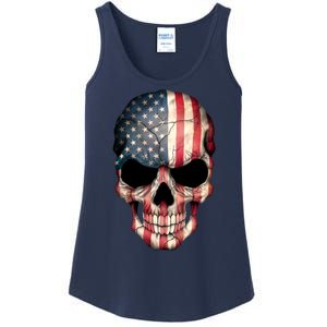 American USA Skull Grunge American Flag Ladies Essential Tank