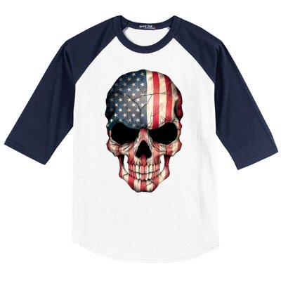 American USA Skull Grunge American Flag Baseball Sleeve Shirt