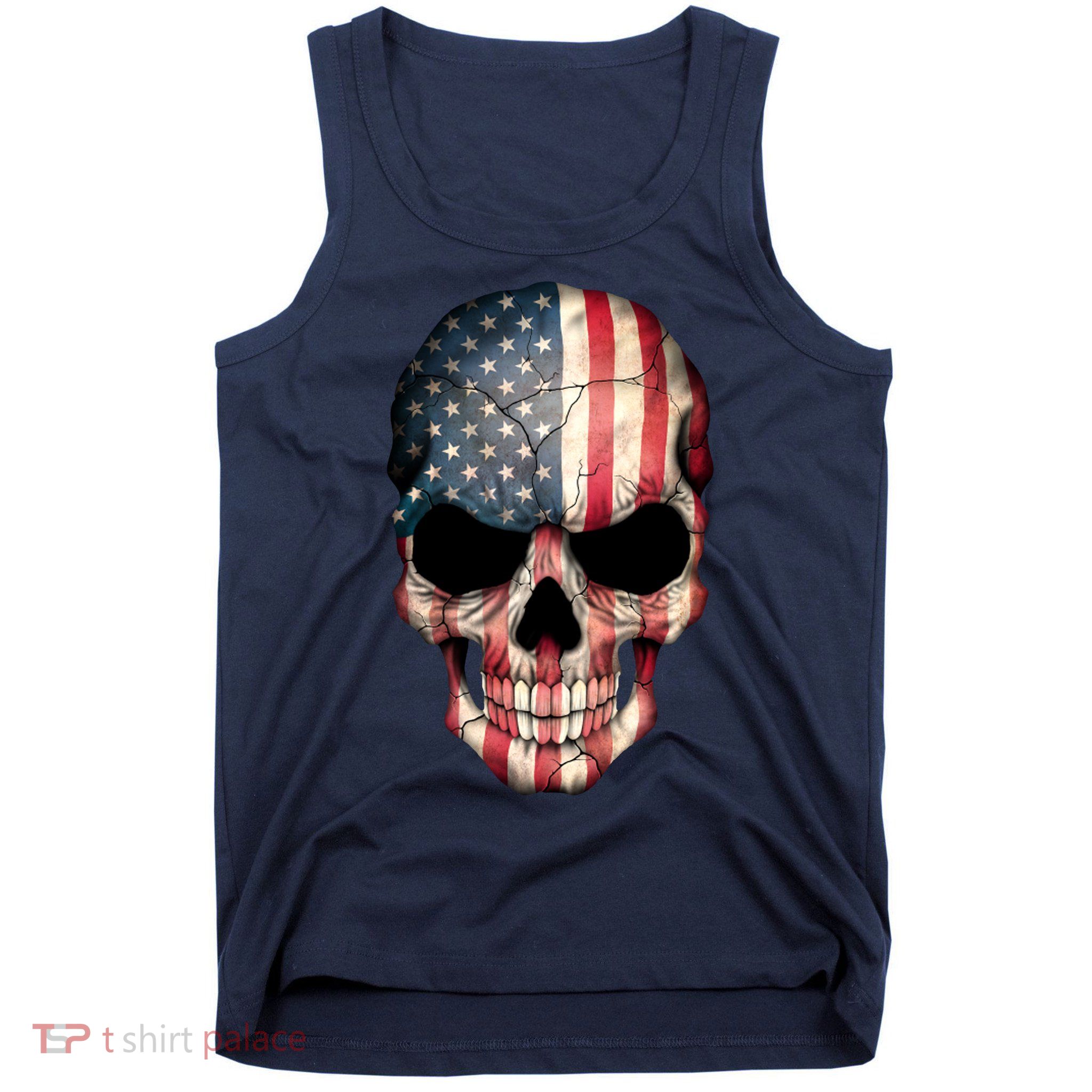 American USA Skull Grunge American Flag Tank Top