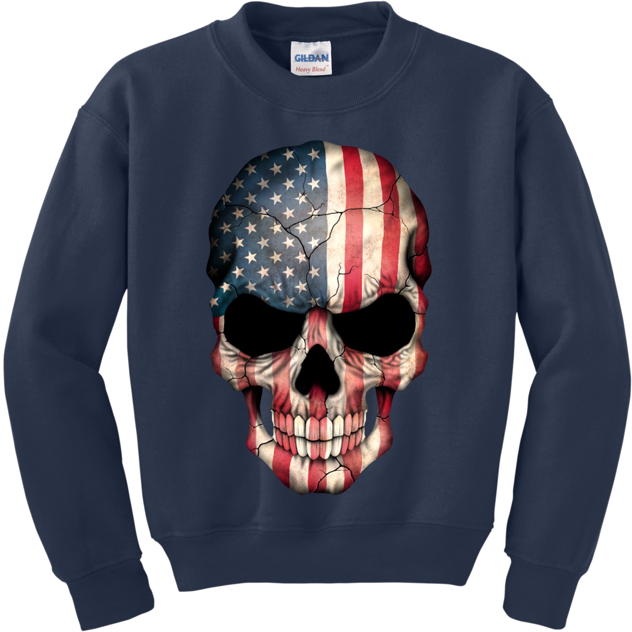American USA Skull Grunge American Flag Kids Sweatshirt