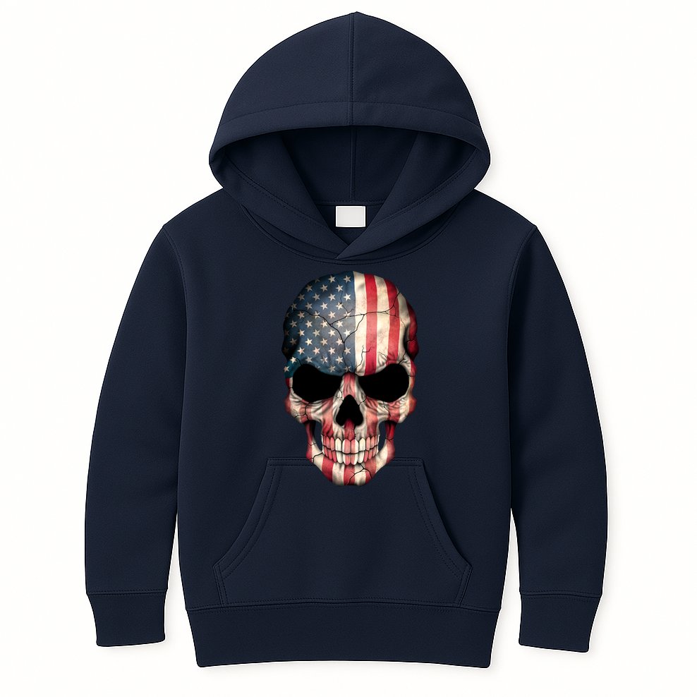 American USA Skull Grunge American Flag Kids Hoodie
