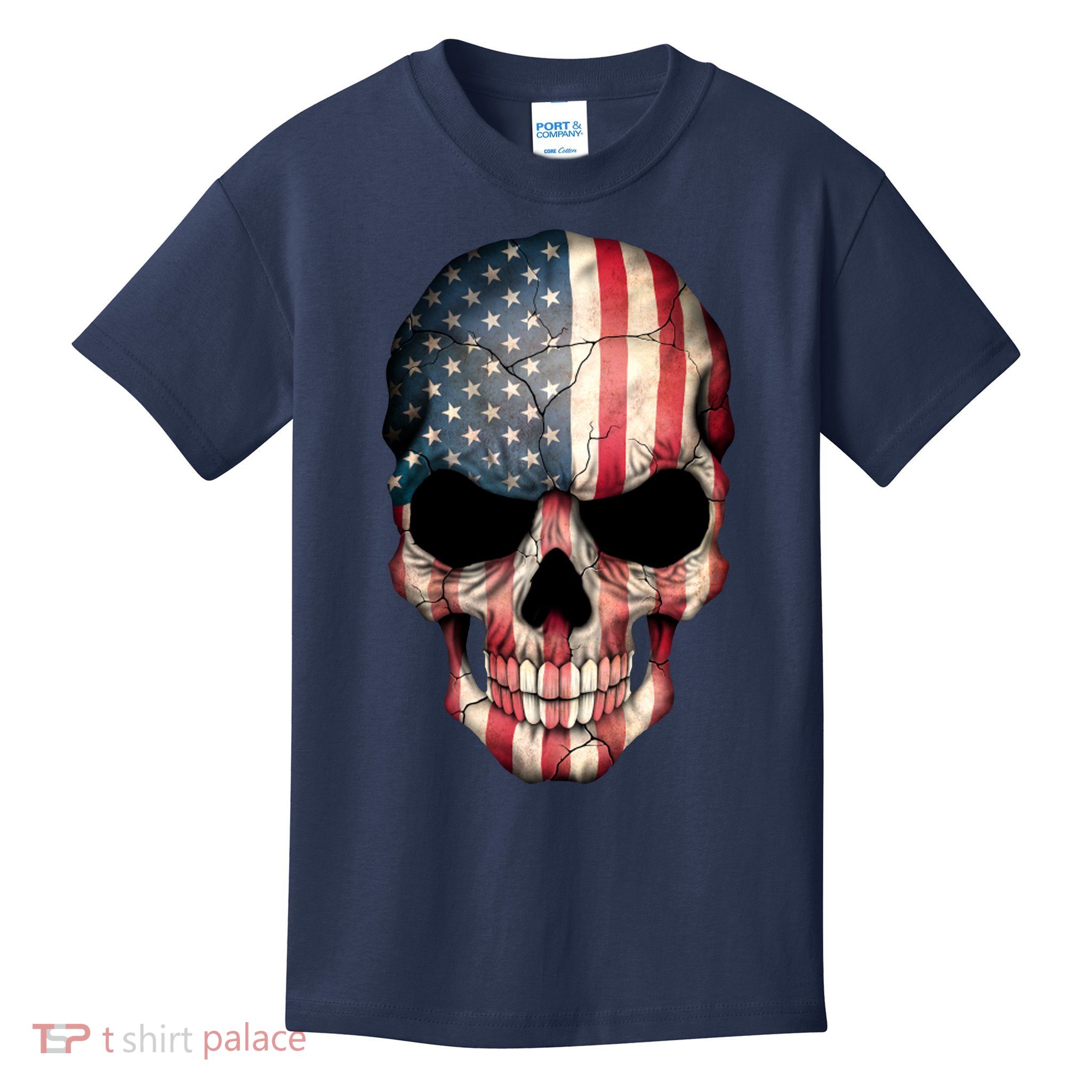 American USA Skull Grunge American Flag Kids T-Shirt