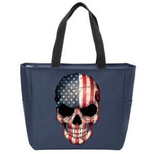 American USA Skull Grunge American Flag Zip Tote Bag