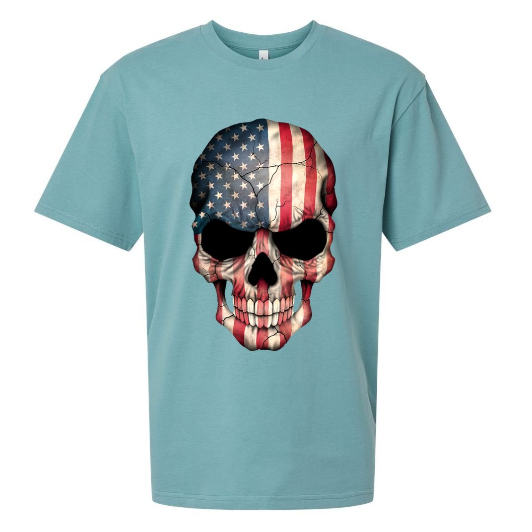 American USA Skull Grunge American Flag Sueded Cloud Jersey T-Shirt