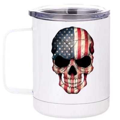 American USA Skull Grunge American Flag 12 oz Stainless Steel Tumbler Cup