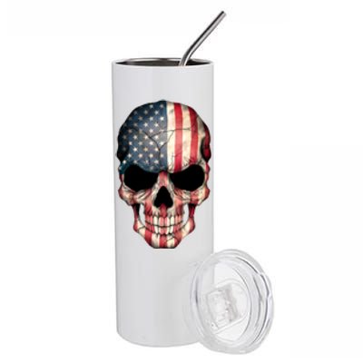 American USA Skull Grunge American Flag Stainless Steel Tumbler