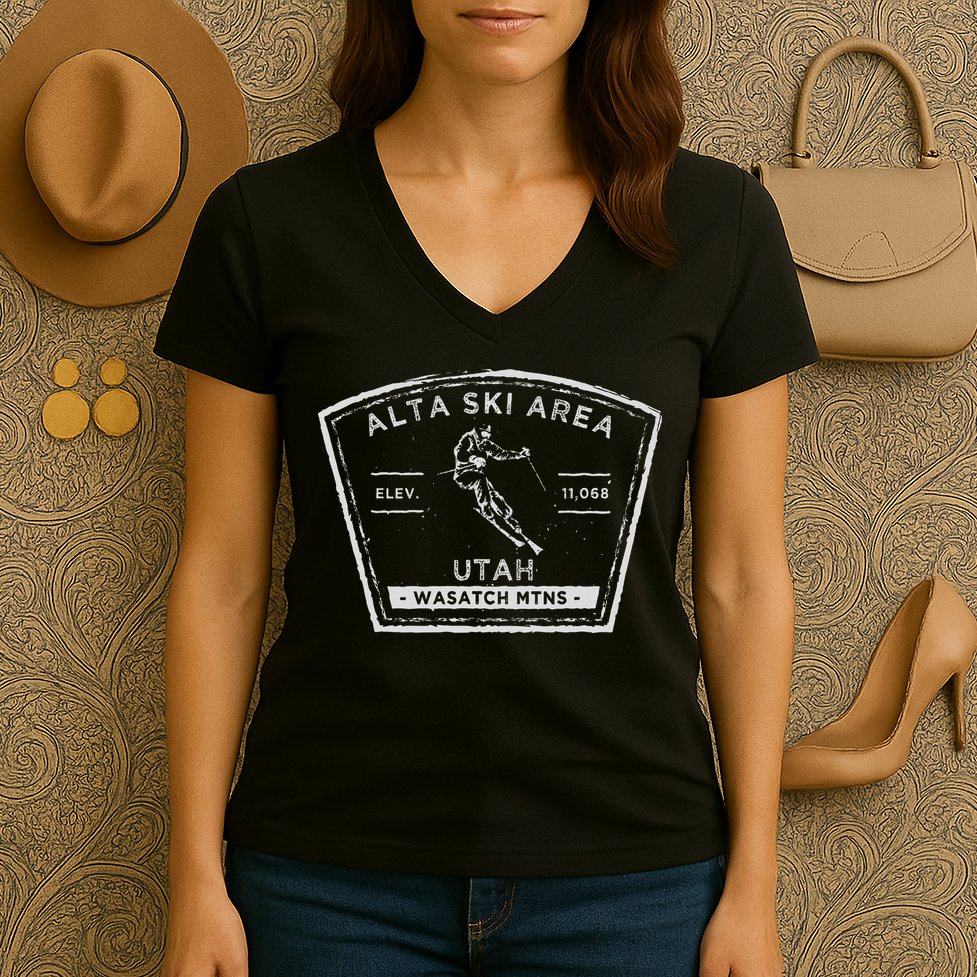 Alta Utah Snow Skiing Women's V-Neck T-Shirt