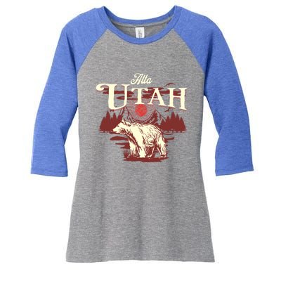 Alta Utah Ski Resort Mountains And Bear Gift Women's Tri-Blend 3/4-Sleeve Raglan Shirt