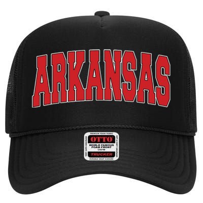 Arkansas Usa State Ar Varsity Style Vintage Sports High Crown Mesh Back Trucker Hat