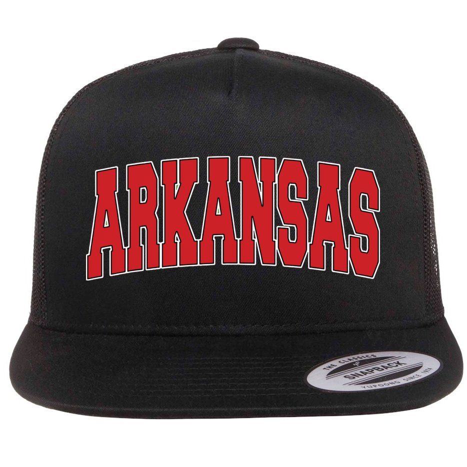 Arkansas Usa State Ar Varsity Style Vintage Sports Flat Bill Trucker Hat