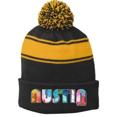 Austin Texas  Stripe Pom Pom Beanie