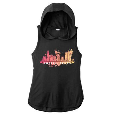 Austin Texas Skyline Ladies PosiCharge Tri-Blend Wicking Draft Hoodie Tank