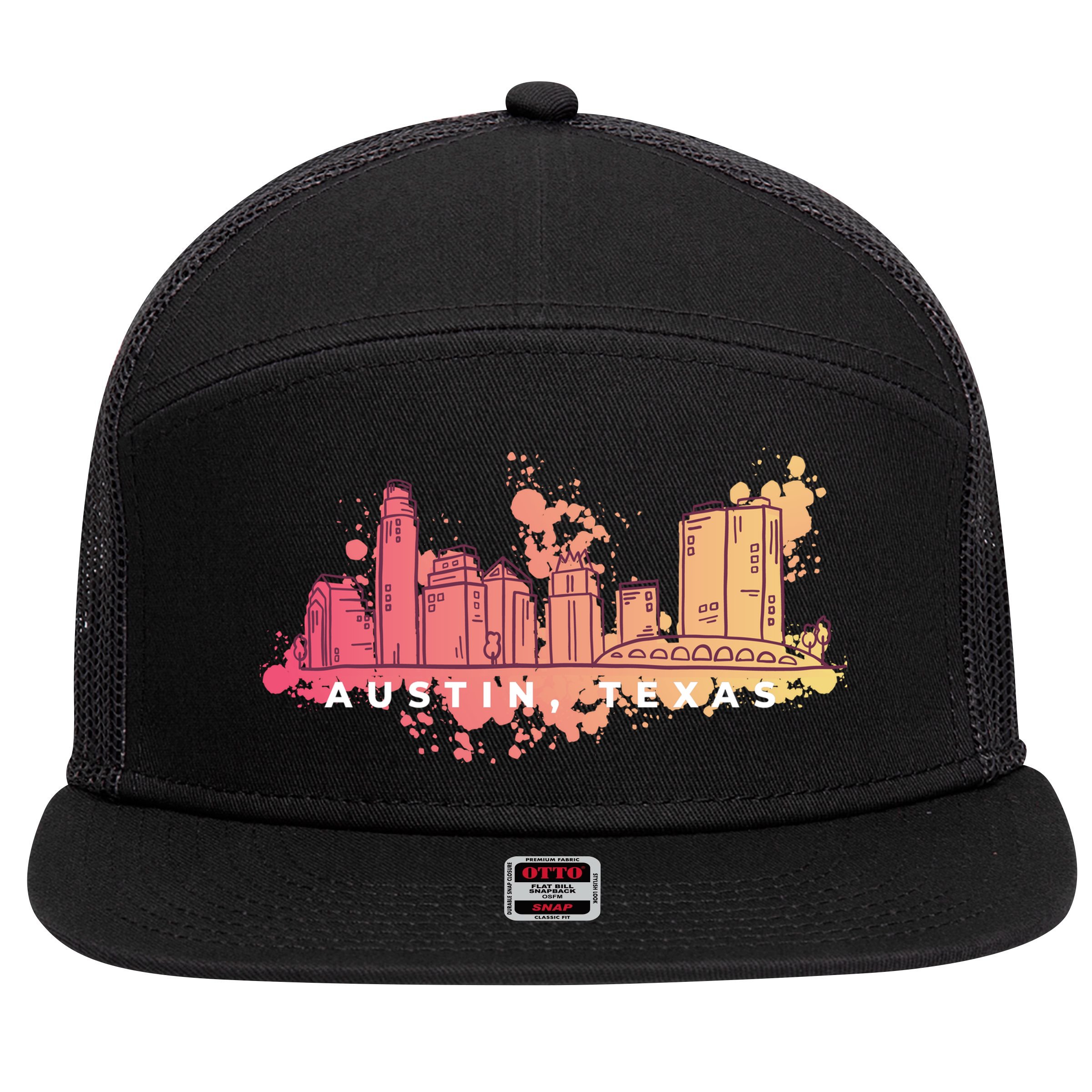 Austin Texas Skyline 7 Panel Mesh Trucker Snapback Hat