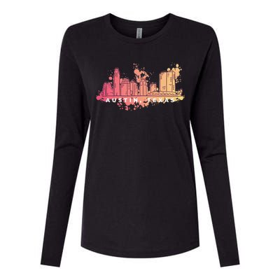 Austin Texas Skyline Womens Cotton Relaxed Long Sleeve T-Shirt