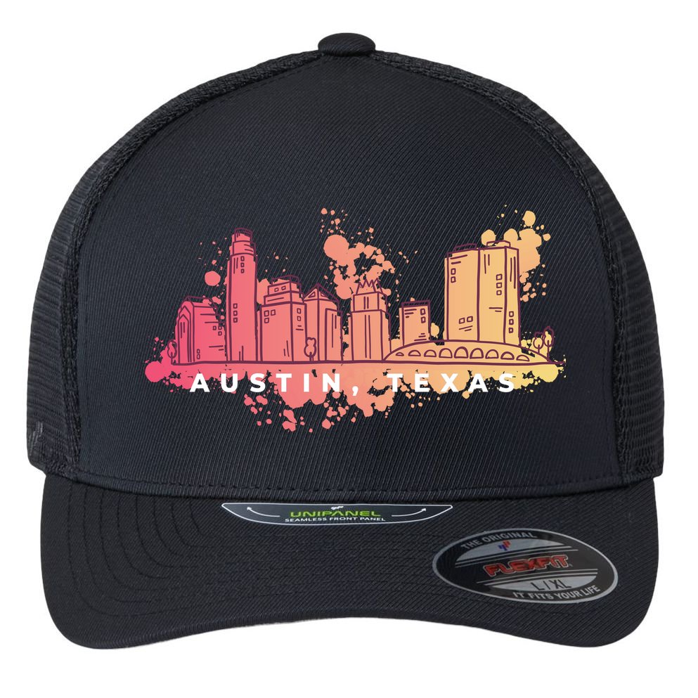 Austin Texas Skyline Flexfit Unipanel Trucker Cap