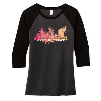 Austin Texas Skyline Women's Tri-Blend 3/4-Sleeve Raglan Shirt